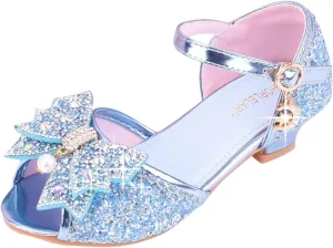 Big Girls Shoes Bow Knot 𝐃iamond Shiny Sandals Shoes High Heels Show Shoes Toddler Winter Shoes