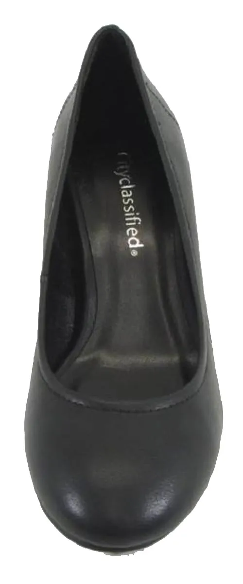 City Classified Women's Round Closed Toe Chunky Block Heel Pump