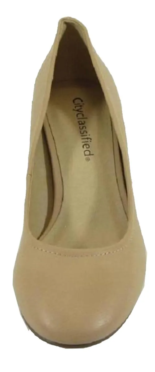 City Classified Women's Round Closed Toe Chunky Block Heel Pump