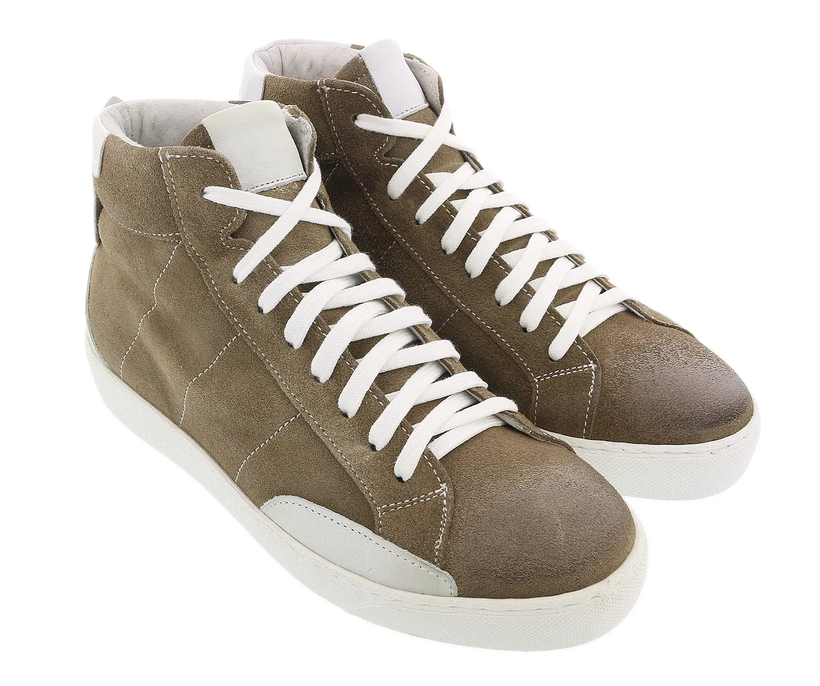 Daniela Fargion Camel Suede Suede Mid Top Distressed Leather Fashion Sneakers-