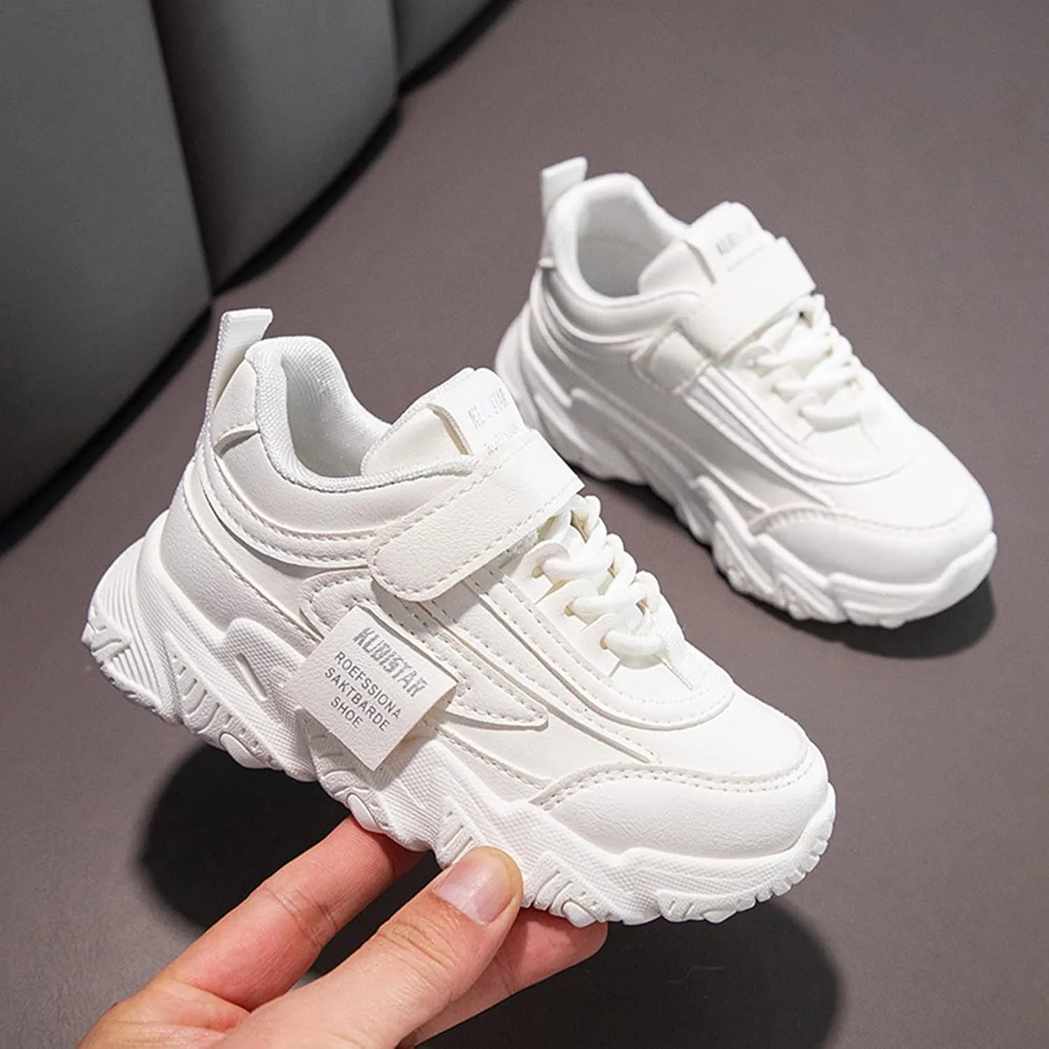 Fashion Teen Girls All Seasons Sports Shoes Girls Solid Flat Thick Sole Non-Slip Hook Sprinkles Running Shoes