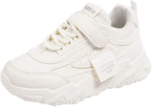 Fashion Teen Girls All Seasons Sports Shoes Girls Solid Flat Thick Sole Non-Slip Hook Sprinkles (White, 13 Little Child)