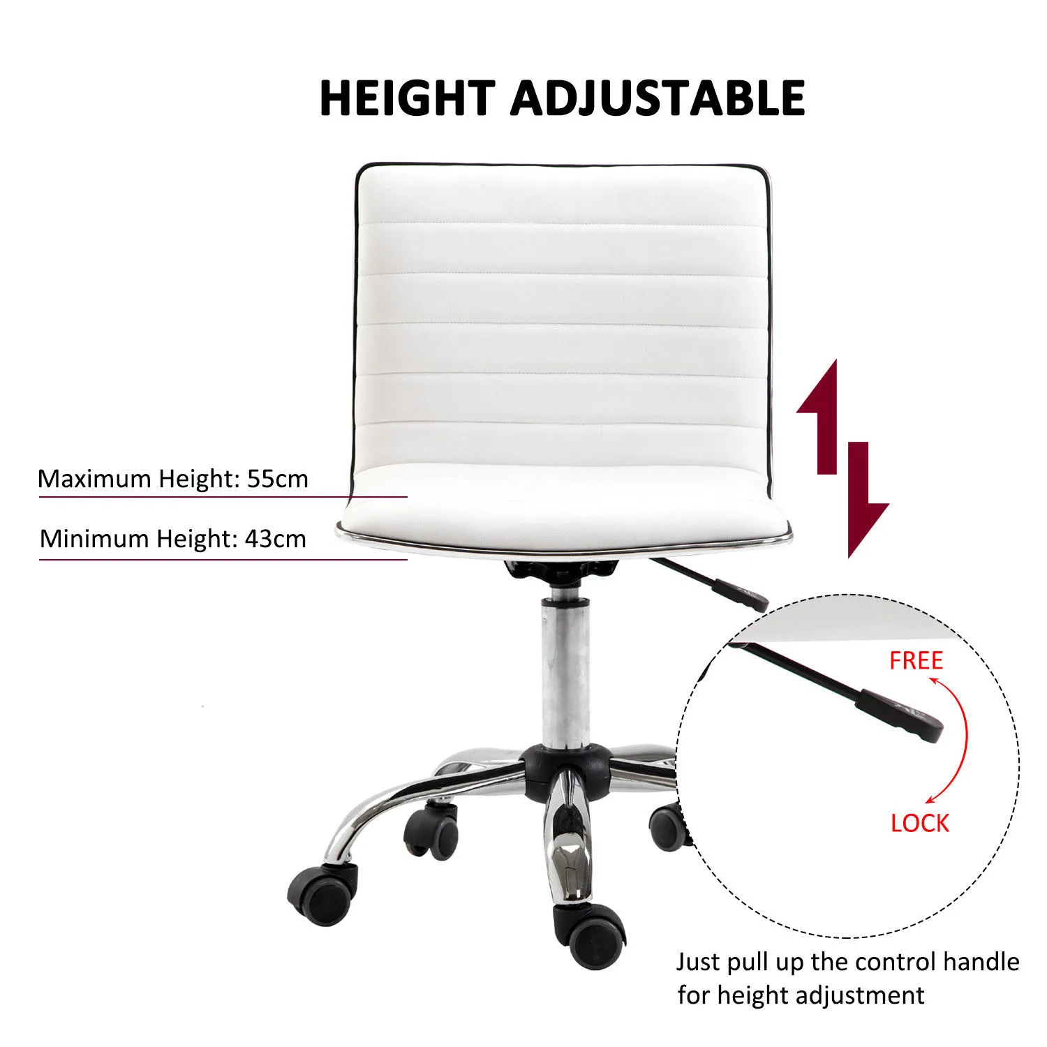HOMCOM Adjustable Swivel Office Chair - White | Ergonomic PU Leather, Armless Mid-Back, Chrome Base - Perfect for Home Office