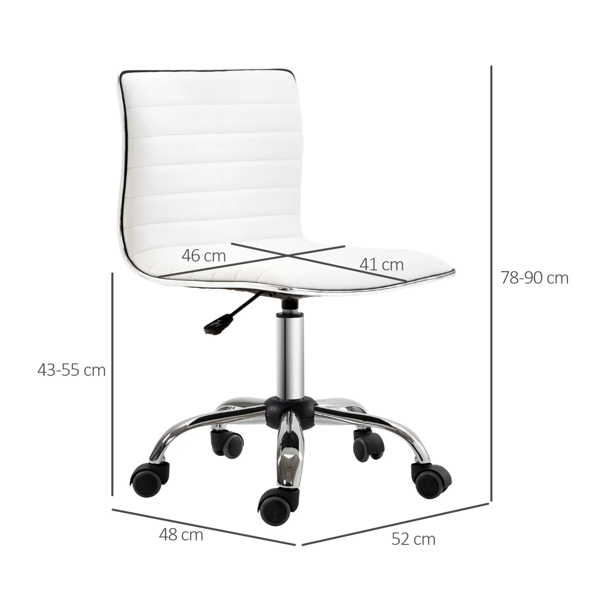 HOMCOM Adjustable Swivel Office Chair - White | Ergonomic PU Leather, Armless Mid-Back, Chrome Base - Perfect for Home Office