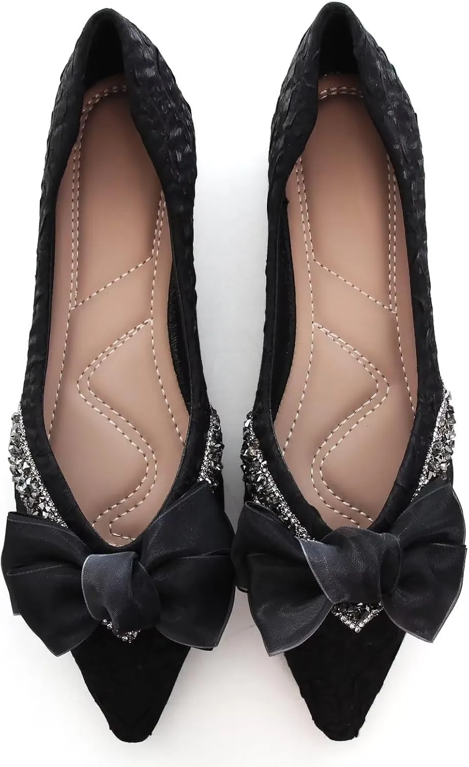INEELUYI Women's Simple Elegant Style Pointy Toe Bow Dress Ballet Flats Comfortable Anti-Slip Walking Loafers