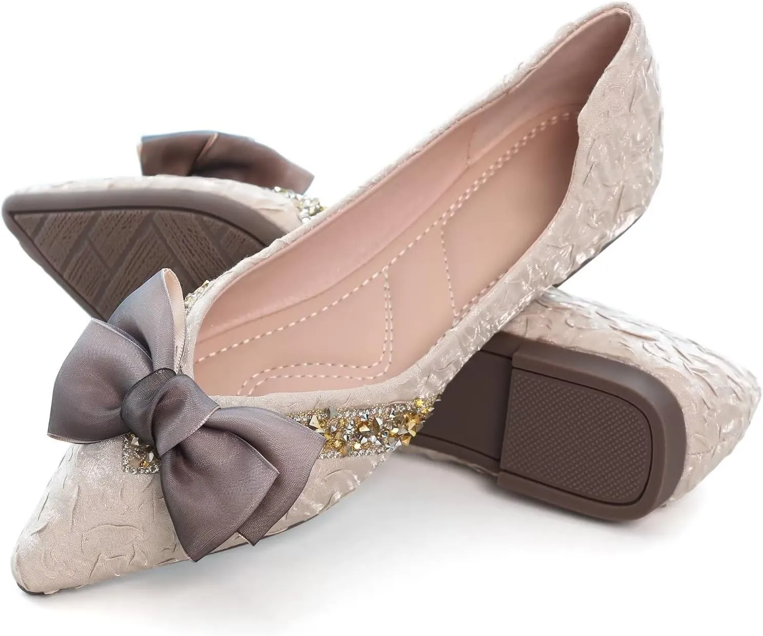 INEELUYI Women's Simple Elegant Style Pointy Toe Bow Dress Ballet Flats Comfortable Anti-Slip Walking Loafers