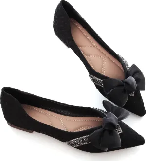 INEELUYI Women's Simple Elegant Style Pointy Toe Bow Dress Ballet Flats Comfortable Anti-Slip Walking Loafers