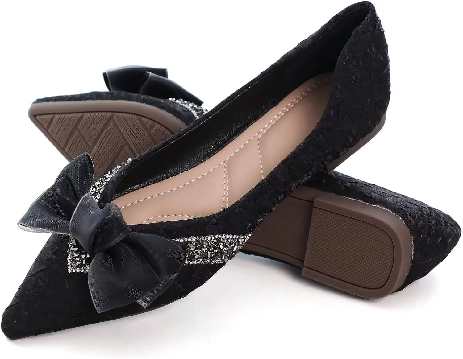 INEELUYI Women's Simple Elegant Style Pointy Toe Bow Dress Ballet Flats Comfortable Anti-Slip Walking Loafers