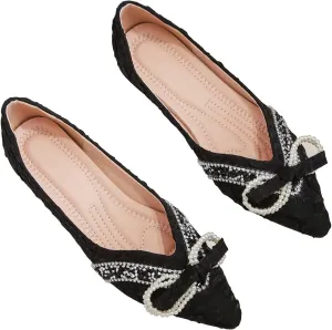 INEELUYI Women's Simple Elegant Style Pointy Toe Bow Dress Ballet Flats Comfortable Anti-Slip Walking Loafers