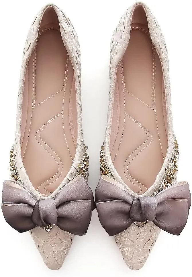 INEELUYI Women's Simple Elegant Style Pointy Toe Bow Dress Ballet Flats Comfortable Anti-Slip Walking Loafers