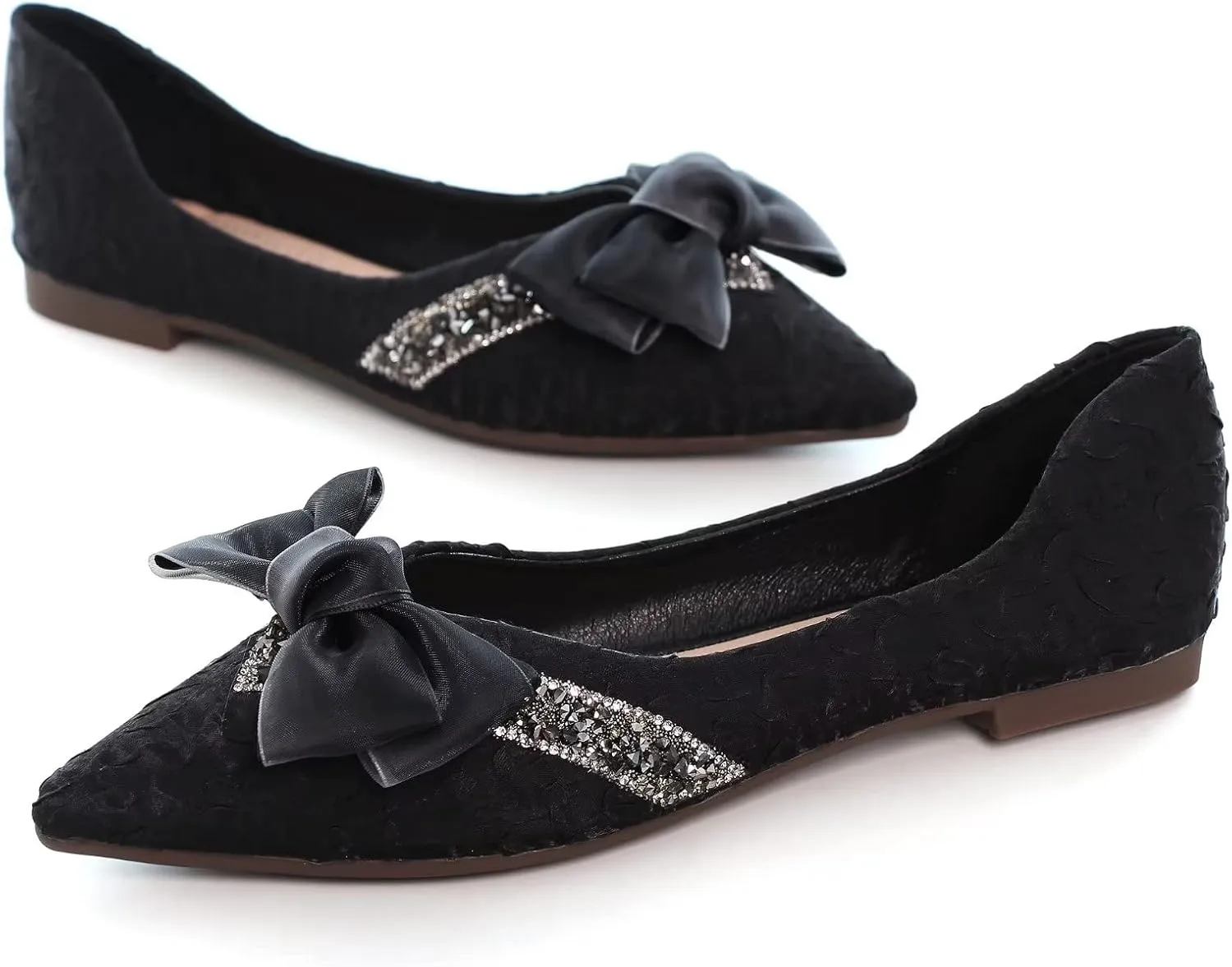 INEELUYI Women's Simple Elegant Style Pointy Toe Bow Dress Ballet Flats Comfortable Anti-Slip Walking Loafers