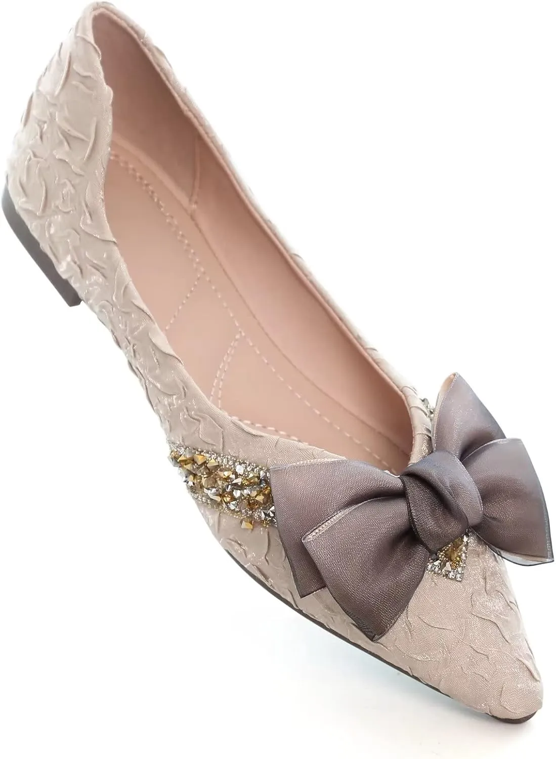 INEELUYI Women's Simple Elegant Style Pointy Toe Bow Dress Ballet Flats Comfortable Anti-Slip Walking Loafers