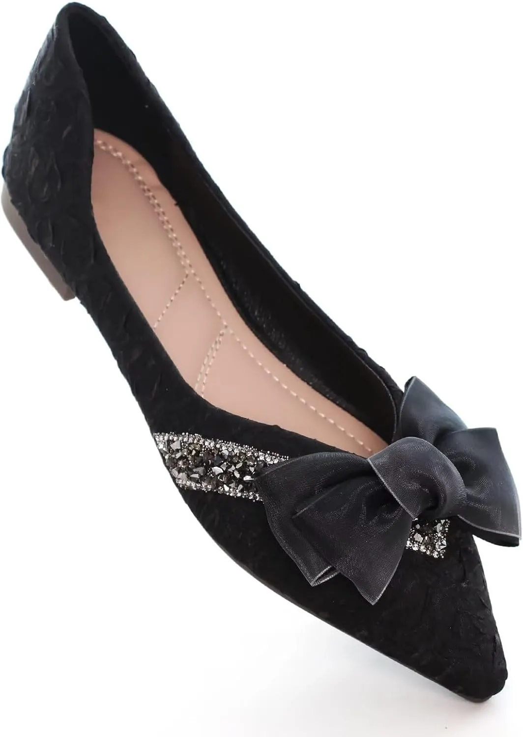 INEELUYI Women's Simple Elegant Style Pointy Toe Bow Dress Ballet Flats Comfortable Anti-Slip Walking Loafers