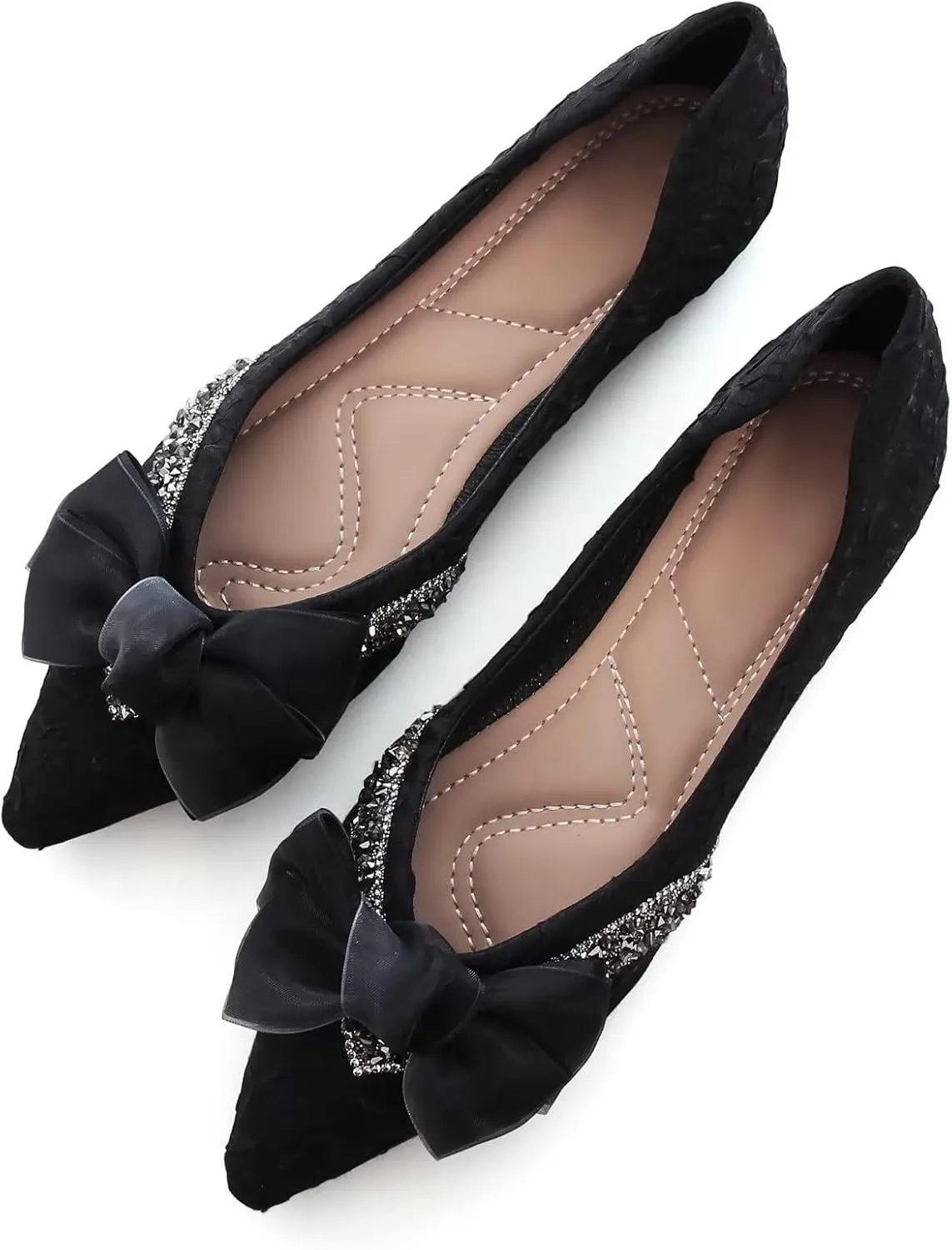 INEELUYI Women's Simple Elegant Style Pointy Toe Bow Dress Ballet Flats Comfortable Anti-Slip Walking Loafers