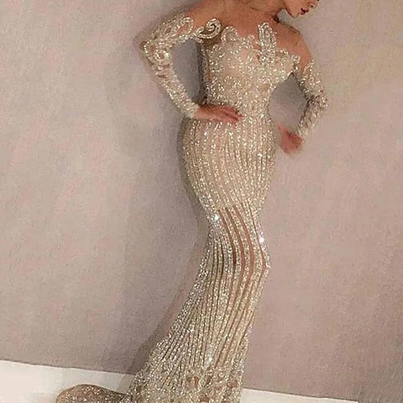 Joskaa Graduation Gift 2024 New Arrival Sexy Prom Dresses Women Long Sleeve Bodycon Cocktail Party Robe Elegant Formal Evening Vestido