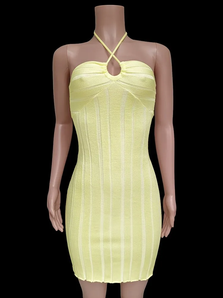 Joskaa hoco dresses Knitted Strapless Bandage Women Dress Green Sleeveless Solid Mini Dress Female Summer Skinny Elegant Beachwear 2024