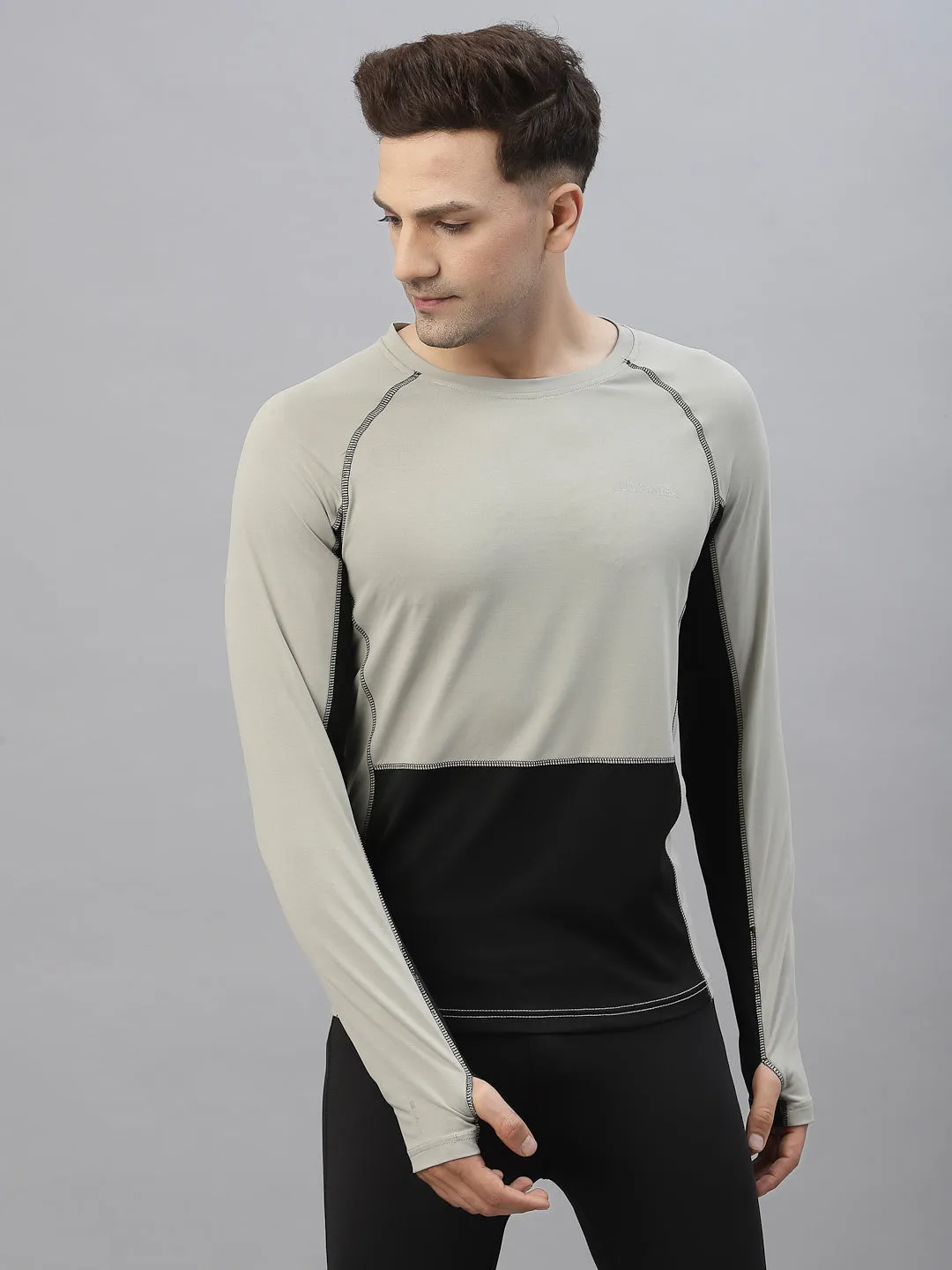 JUMP USA Outdoor Men Grey & Black Rapid-Dry Solid T-Shirts