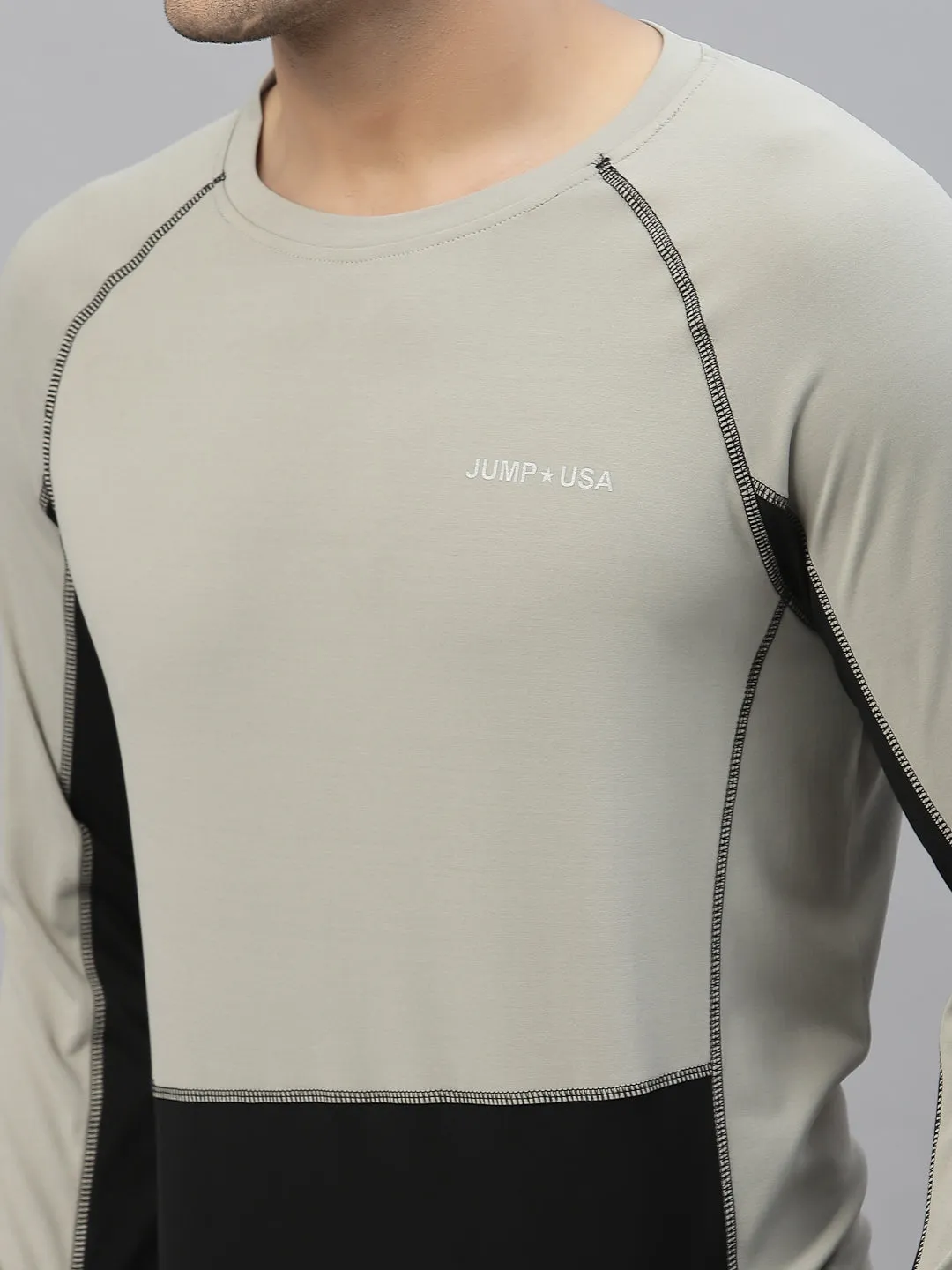 JUMP USA Outdoor Men Grey & Black Rapid-Dry Solid T-Shirts