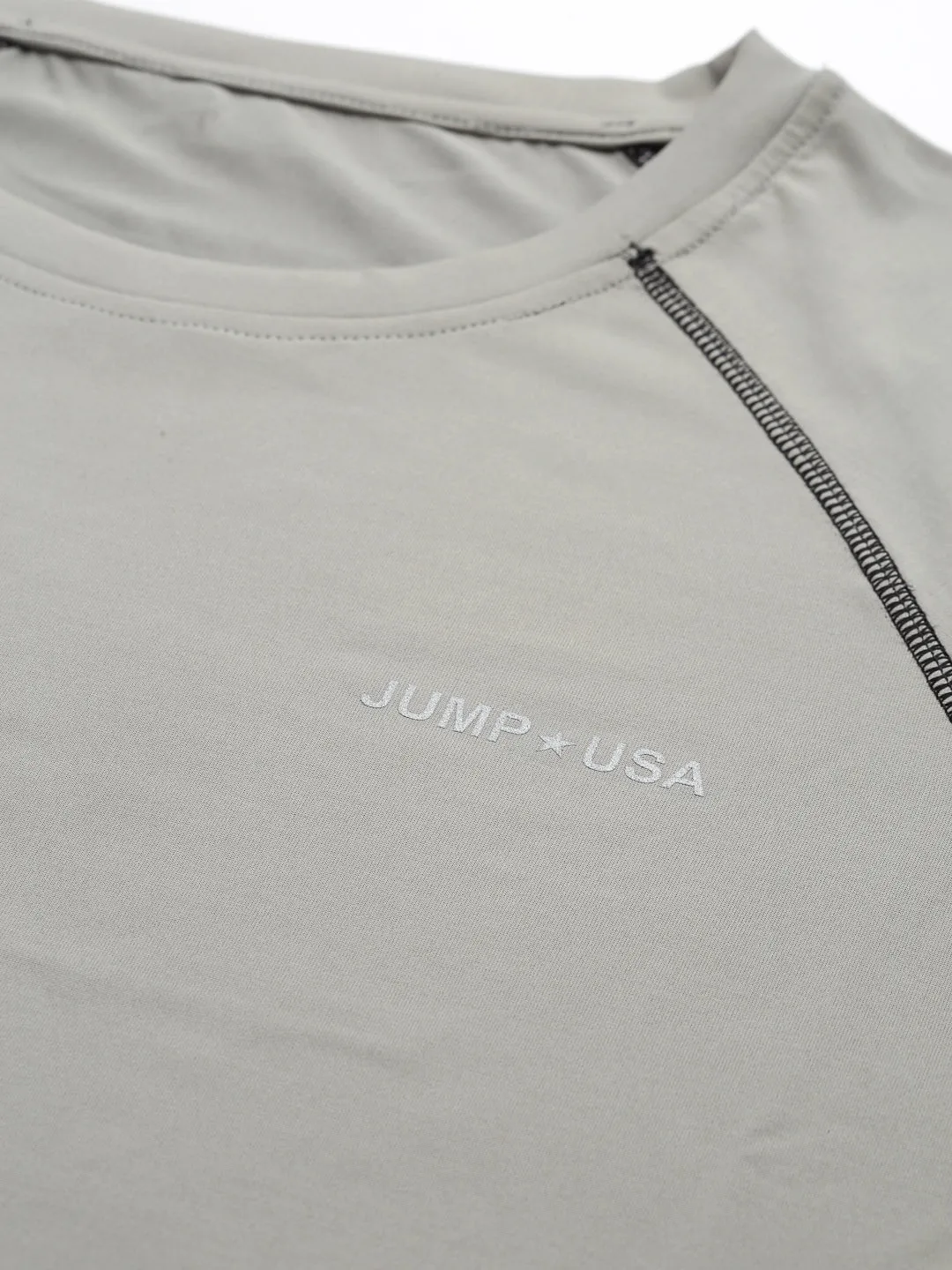 JUMP USA Outdoor Men Grey & Black Rapid-Dry Solid T-Shirts