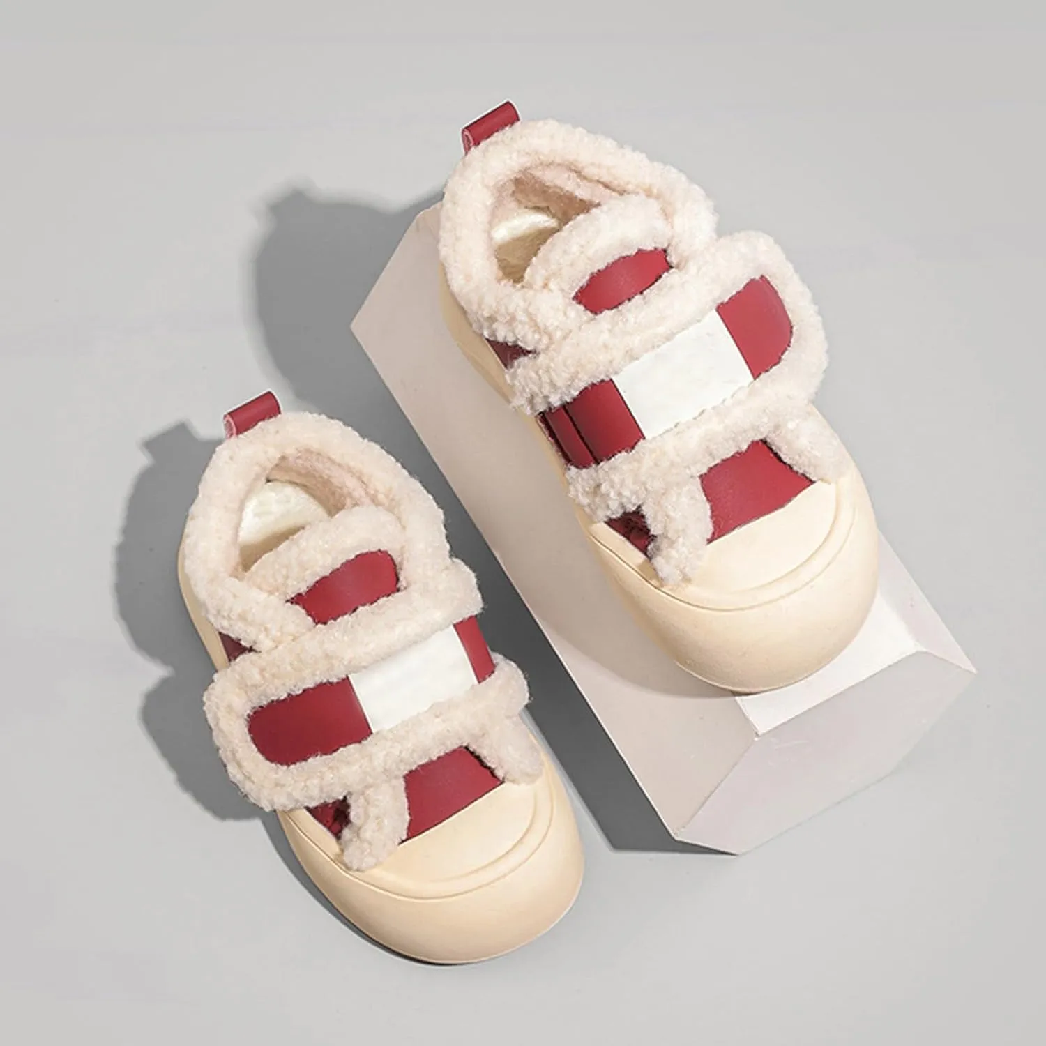 Kids Faux Fr Flat Sneakers Comfortable Fuzzy Warm House Slippers Girls Winter Fleece Cozy Casual Walking Shoes 10 Kids