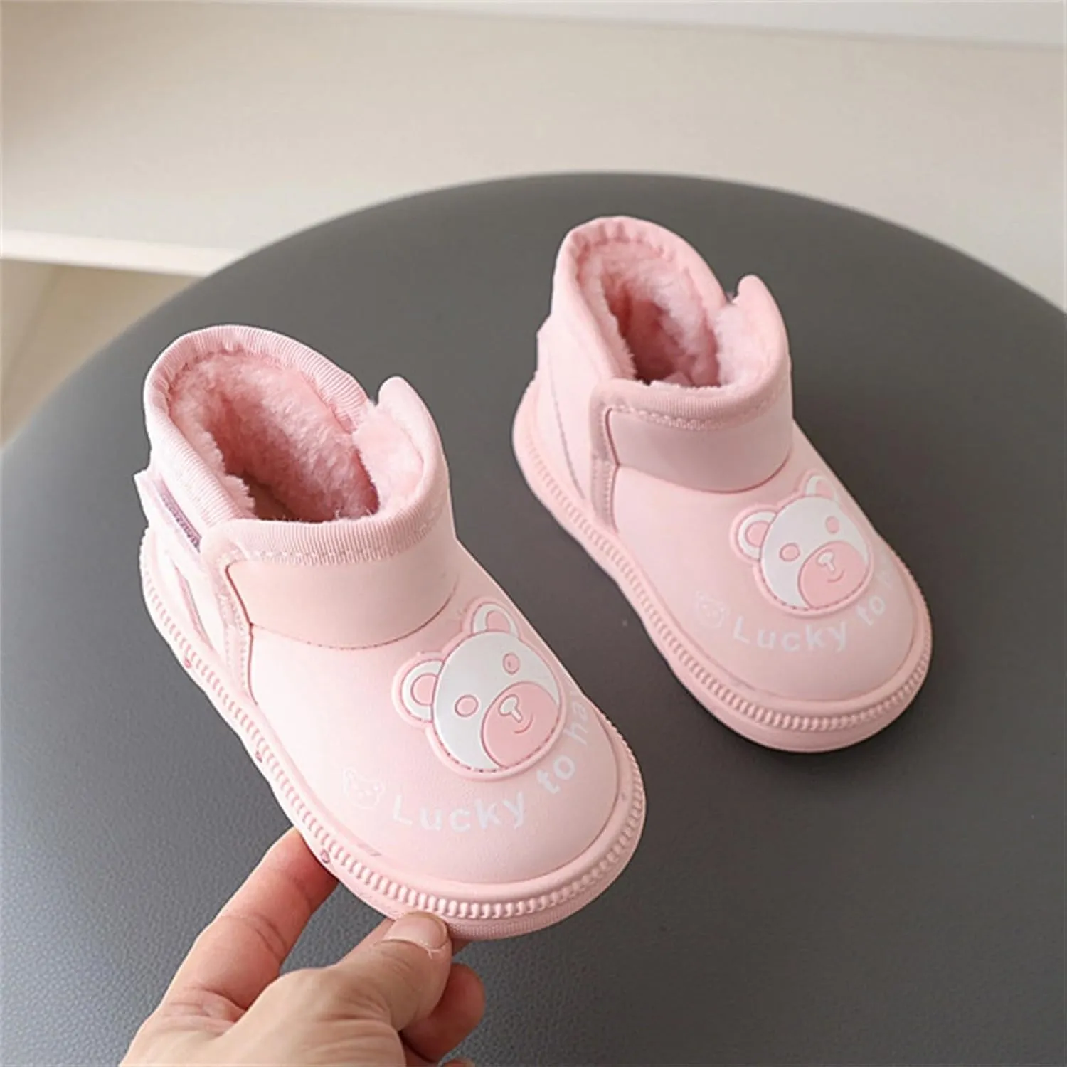 Light Up Shoes Wide Toe Box Warm Snow Boots Slip On Ankle Boots Toddler Luminous Shoes Cold Weather Boots