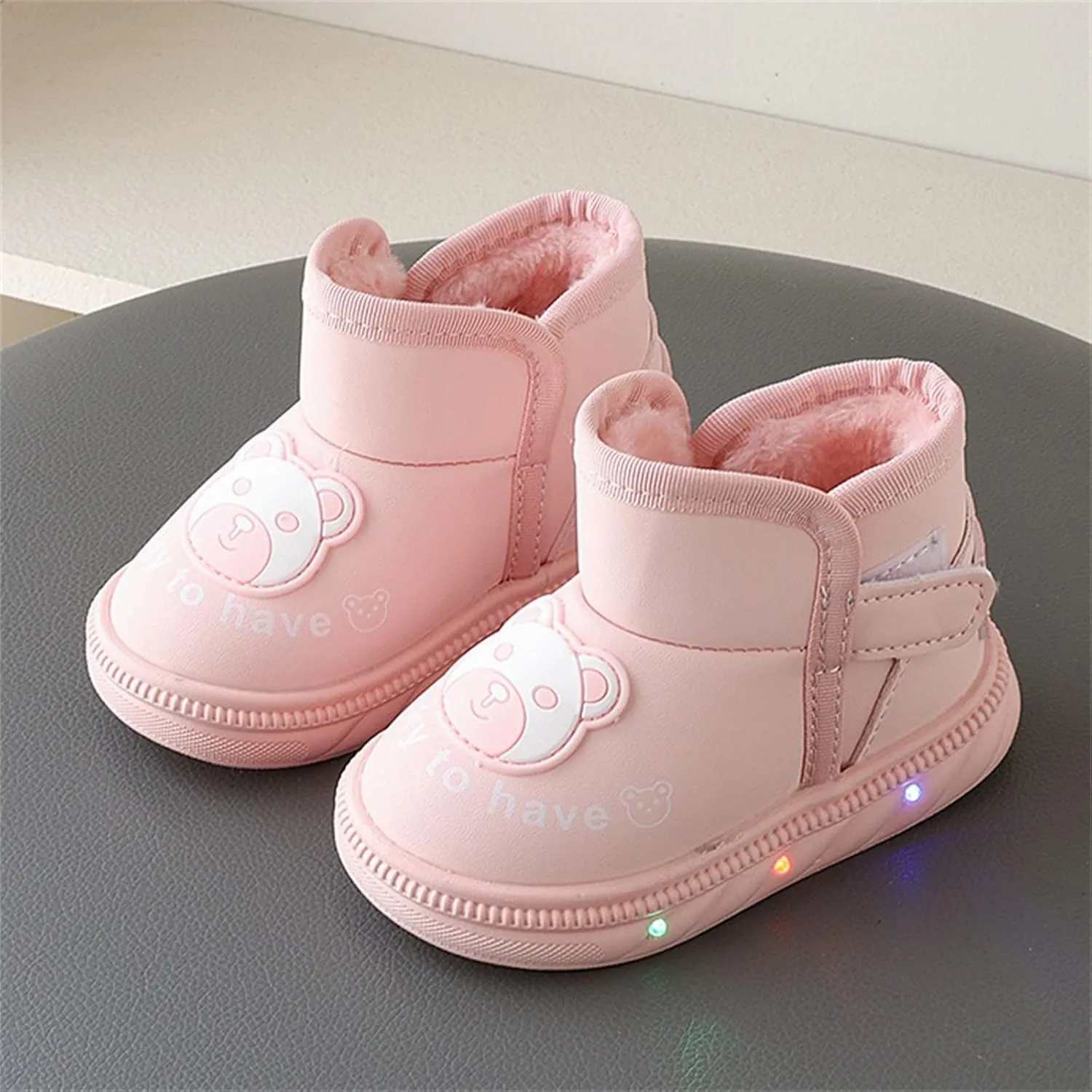 Light Up Shoes Wide Toe Box Warm Snow Boots Slip On Ankle Boots Toddler Luminous Shoes Cold Weather Boots