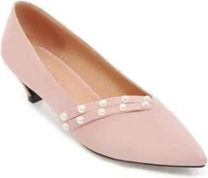 MIOKE Women's Pointed Toe Comfort Kitten Low Heels Pumps Fashion Pearls Suede Slip On Elegant Dress Shoes