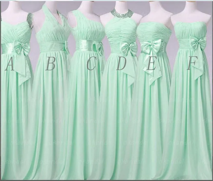 Mismatched Mint Green Elegant Long Bridesmaid Dresses,2017 Chiffon Wedding Party Dress,220044