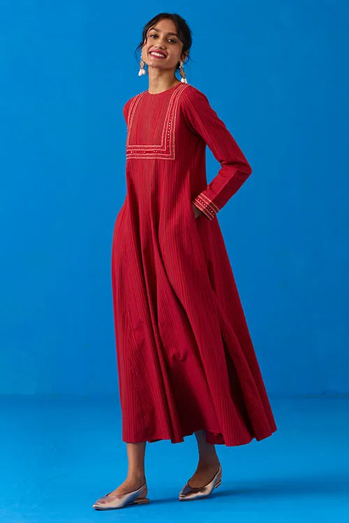 Okhai “Agasthi” Hand-Embroidered Bead and Mirror work Ikkat Pure Cotton Dress