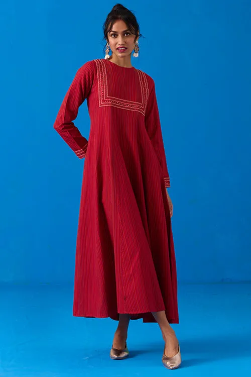 Okhai “Agasthi” Hand-Embroidered Bead and Mirror work Ikkat Pure Cotton Dress