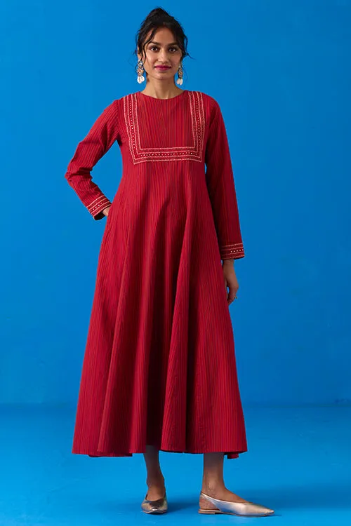 Okhai “Agasthi” Hand-Embroidered Bead and Mirror work Ikkat Pure Cotton Dress