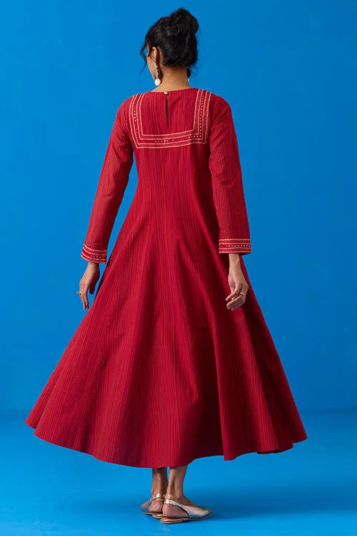 Okhai “Agasthi” Hand-Embroidered Bead and Mirror work Ikkat Pure Cotton Dress