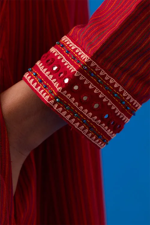 Okhai “Agasthi” Hand-Embroidered Bead and Mirror work Ikkat Pure Cotton Dress