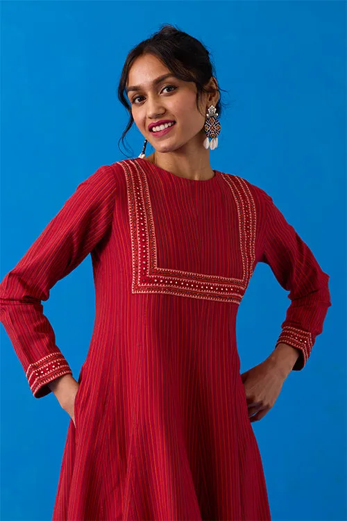 Okhai “Agasthi” Hand-Embroidered Bead and Mirror work Ikkat Pure Cotton Dress