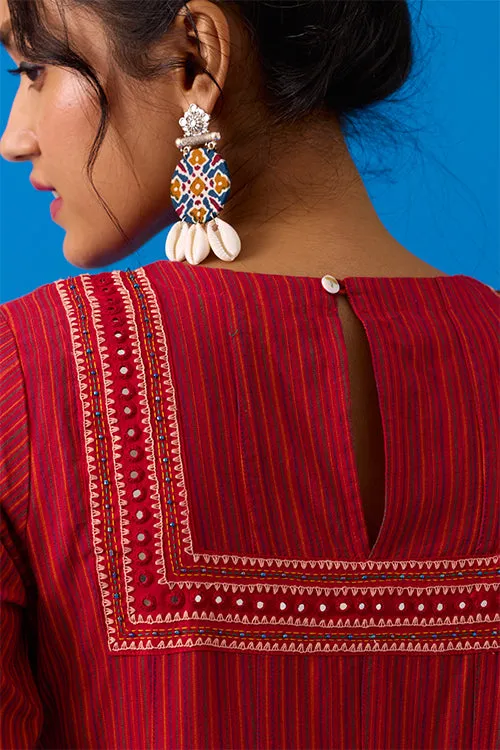 Okhai “Agasthi” Hand-Embroidered Bead and Mirror work Ikkat Pure Cotton Dress
