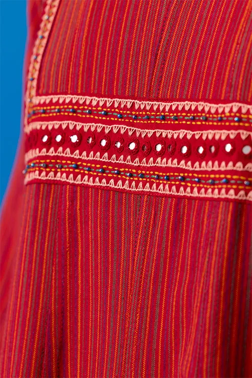 Okhai “Agasthi” Hand-Embroidered Bead and Mirror work Ikkat Pure Cotton Dress