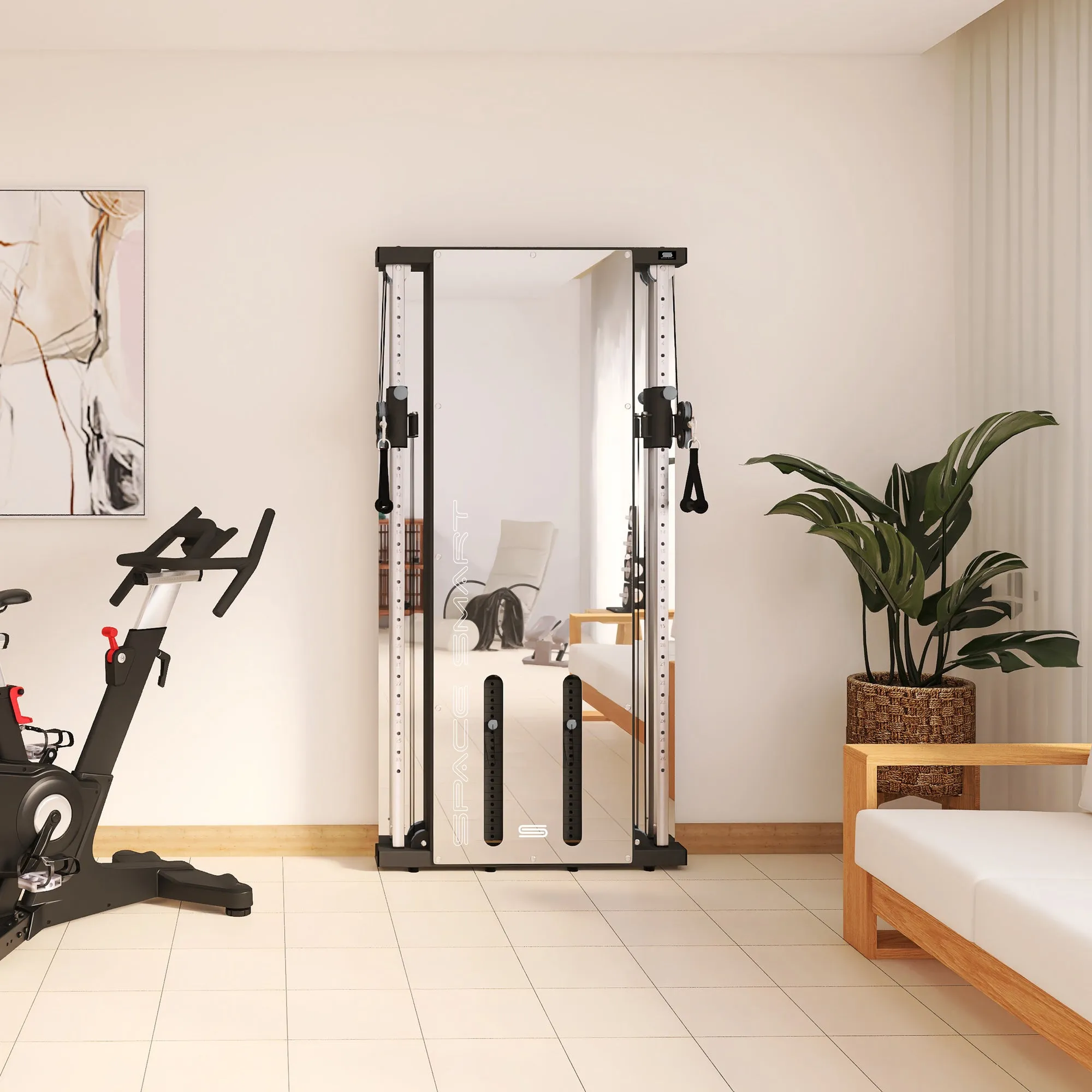 SpaceSmart Double Stack Wall-Mounted Functional Trainer, Black - Optimized for Compact Spaces