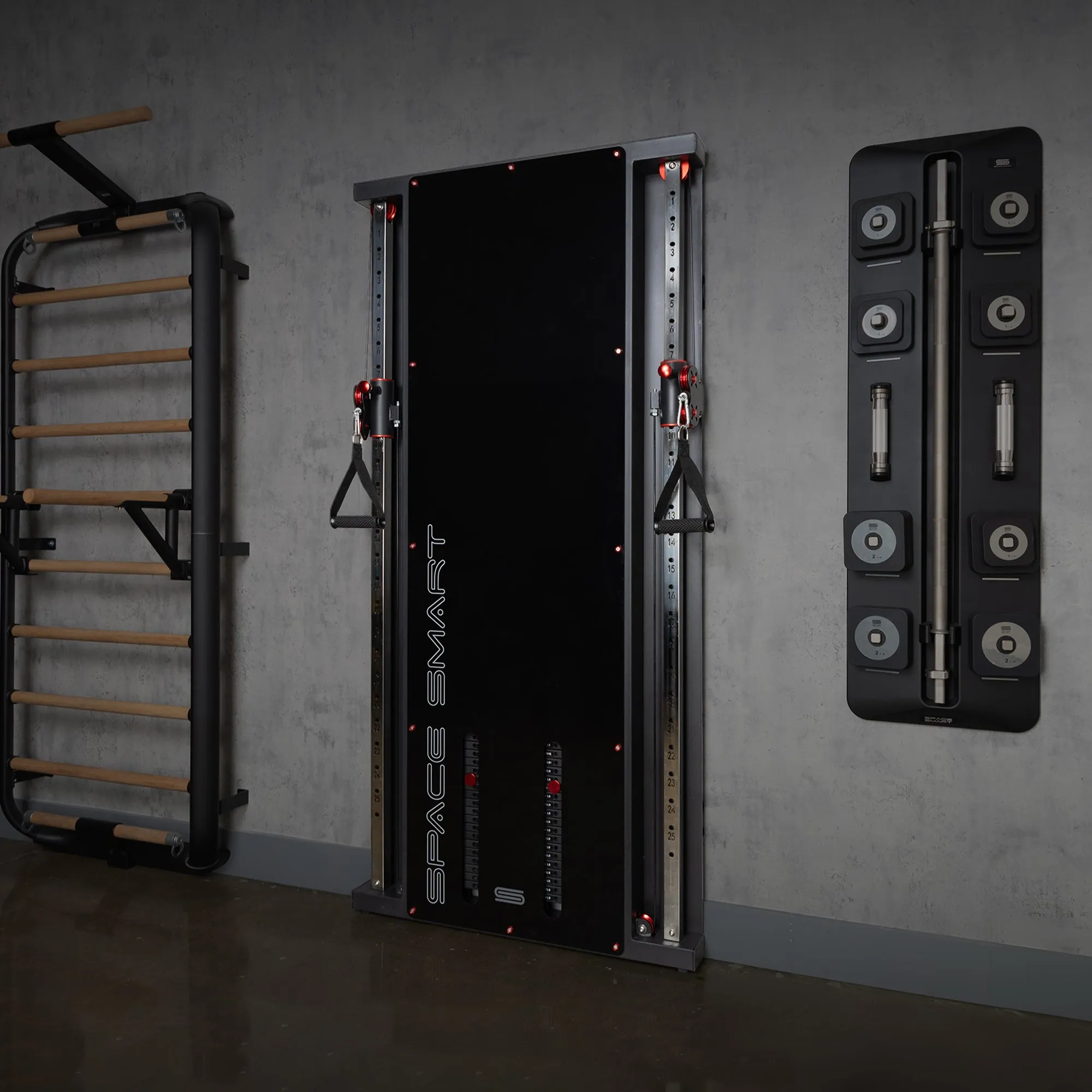 SpaceSmart Double Stack Wall-Mounted Functional Trainer, Black - Optimized for Compact Spaces