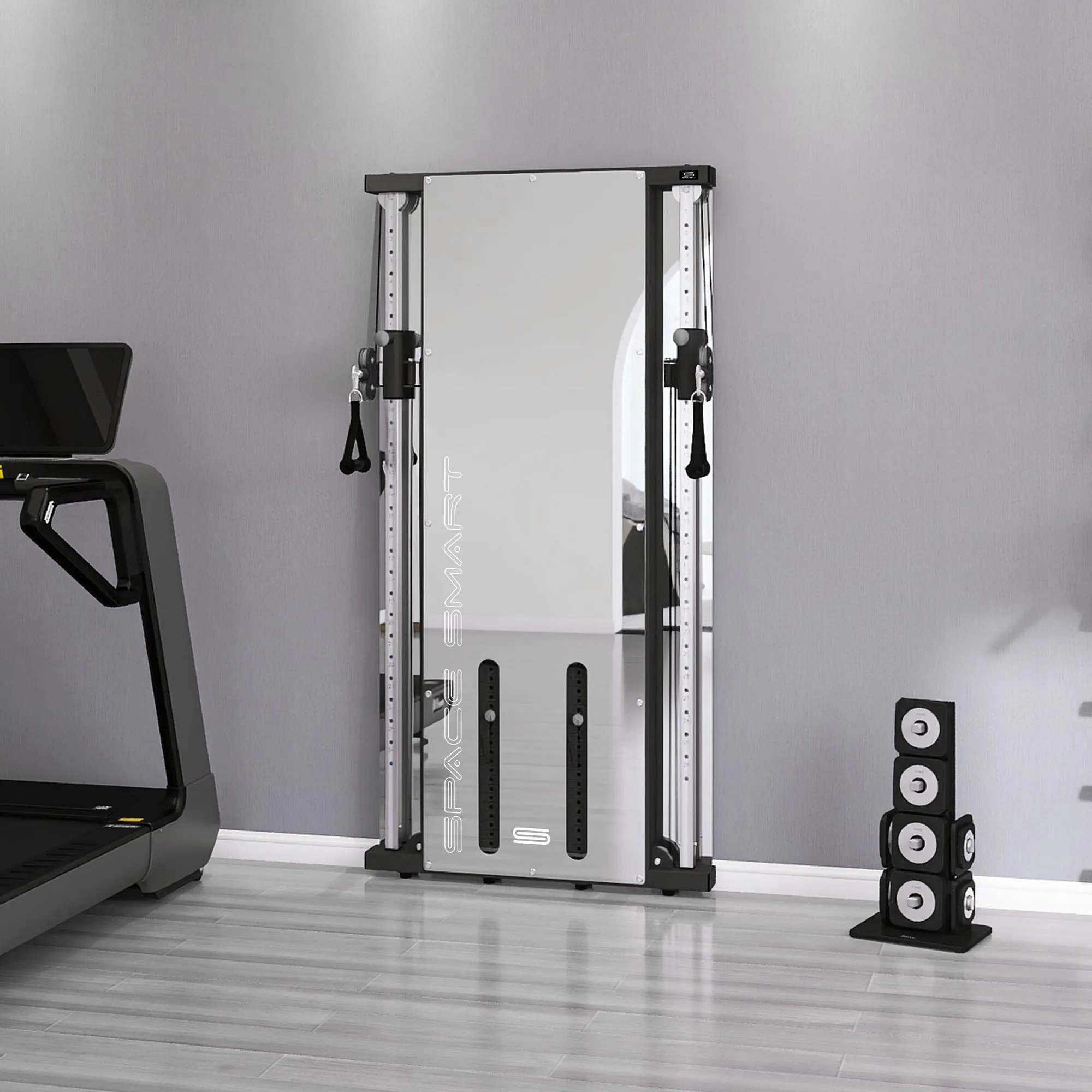 SpaceSmart Double Stack Wall-Mounted Functional Trainer, Black - Optimized for Compact Spaces