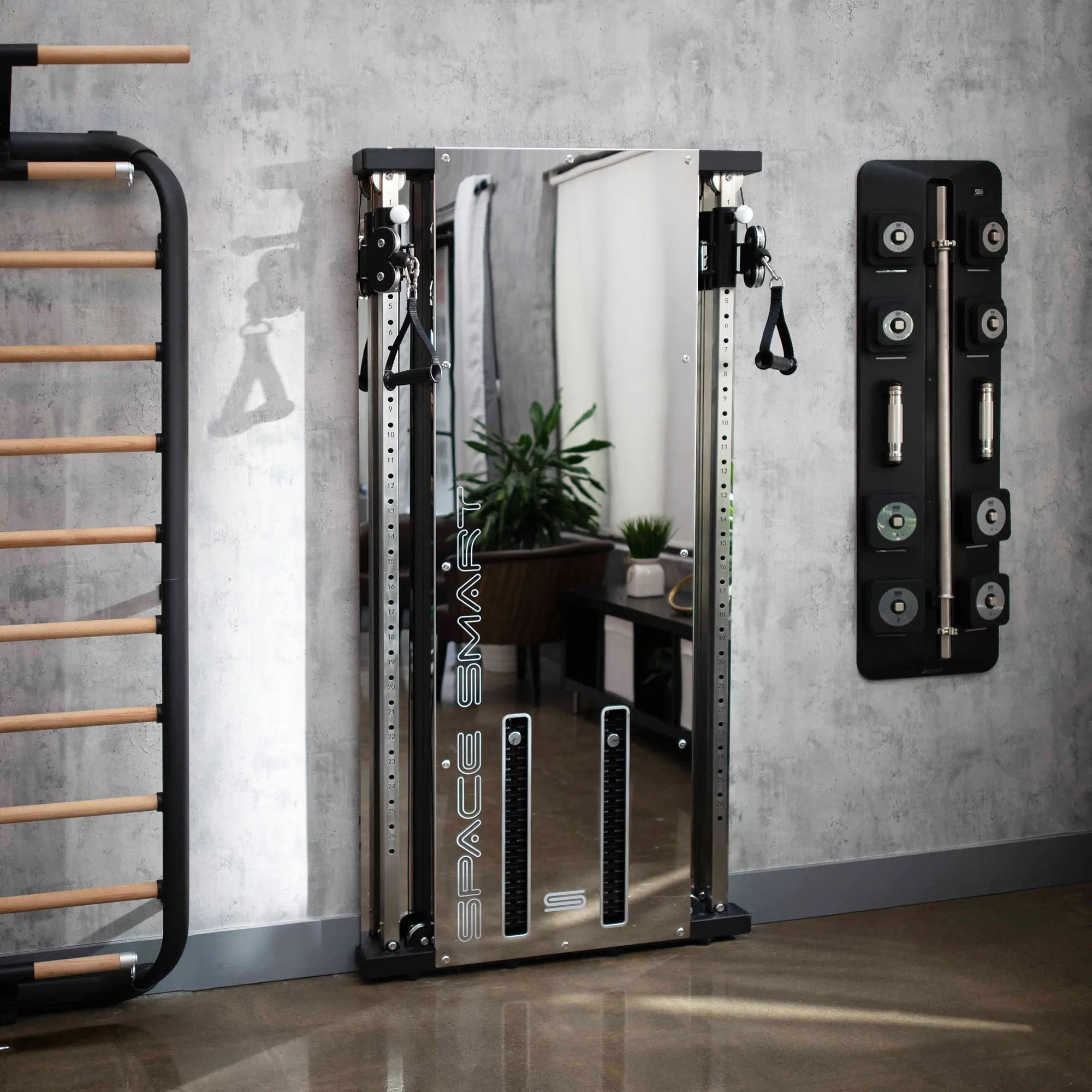 SpaceSmart Double Stack Wall-Mounted Functional Trainer, Black - Optimized for Compact Spaces