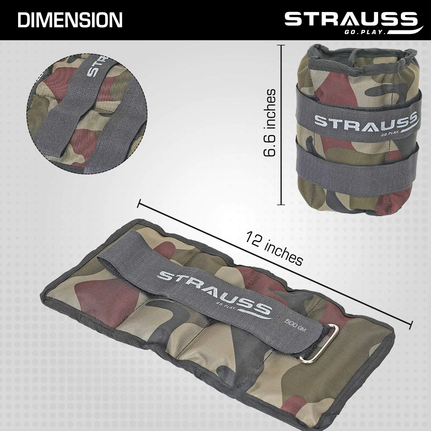 Strauss Adjustable Ankle/Wrist Weights 0.5 KG X 2 | Ideal for Walking, Running, Jogging, Cycling, Gym, Workout & Strength Training | Easy to Use on Ankle, Wrist, Leg, (Camouflage)