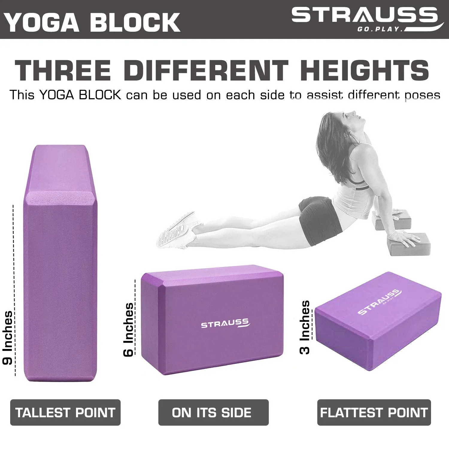 Strauss Yoga Mat 6mm (Floral), Yoga Block (Purple) Pair and Yoga Belt (Blue)