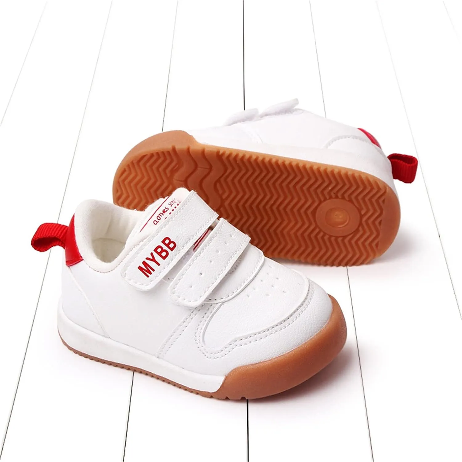Toddler Boys Girls Sports Shoes Flat Bottom Non Slip Comfortable Soft Solid Color Hook Loop First Running Sneakers
