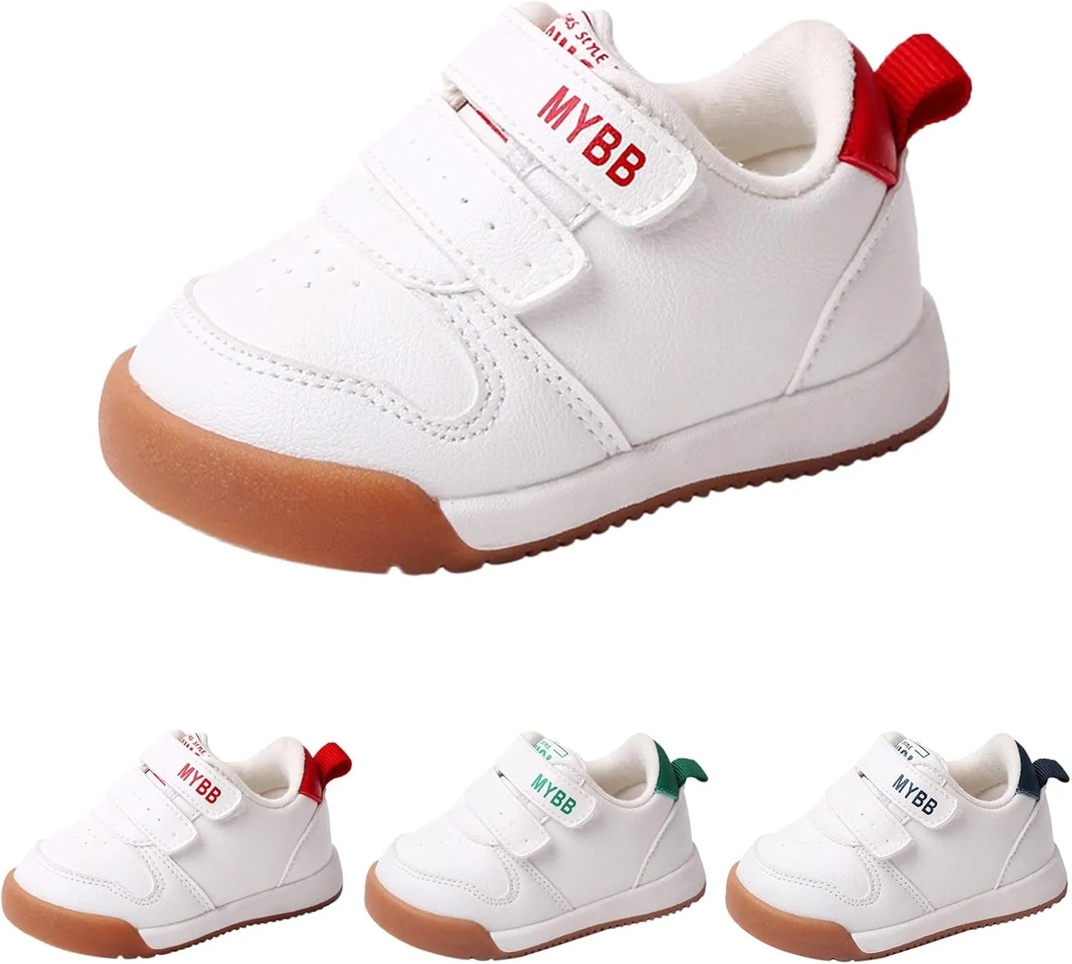 Toddler Boys Girls Sports Shoes Flat Bottom Non Slip Comfortable Soft Solid Color Hook Loop First Running Sneakers