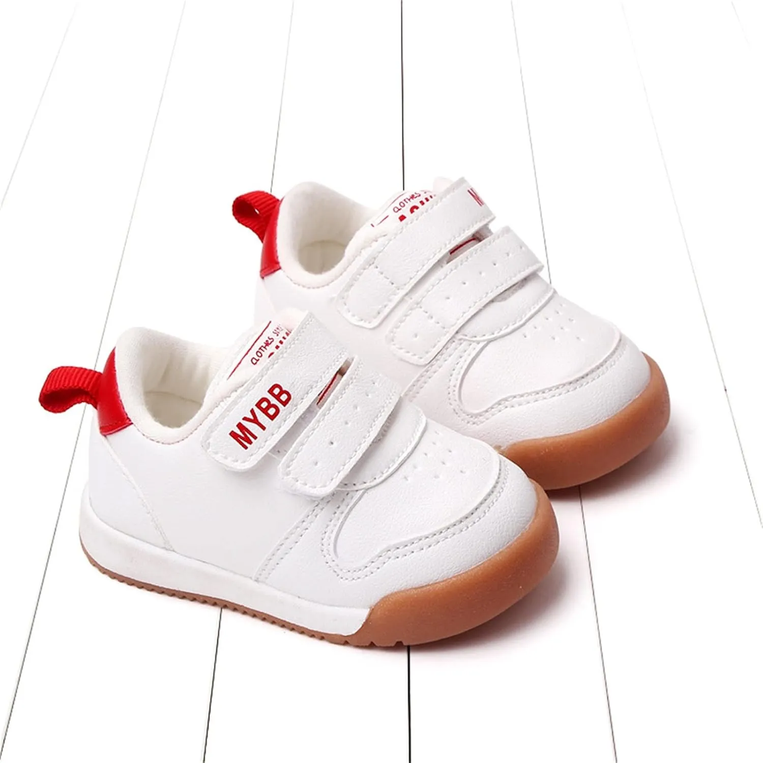 Toddler Boys Girls Sports Shoes Flat Bottom Non Slip Comfortable Soft Solid Color Hook Loop First Running Sneakers