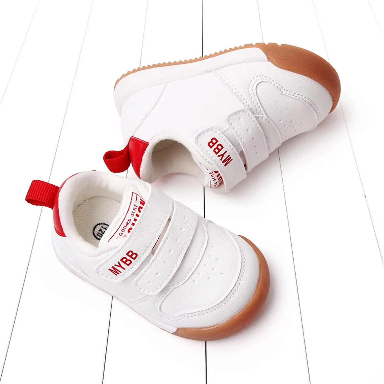 Toddler Boys Girls Sports Shoes Flat Bottom Non Slip Comfortable Soft Solid Color Hook Loop First Running Sneakers
