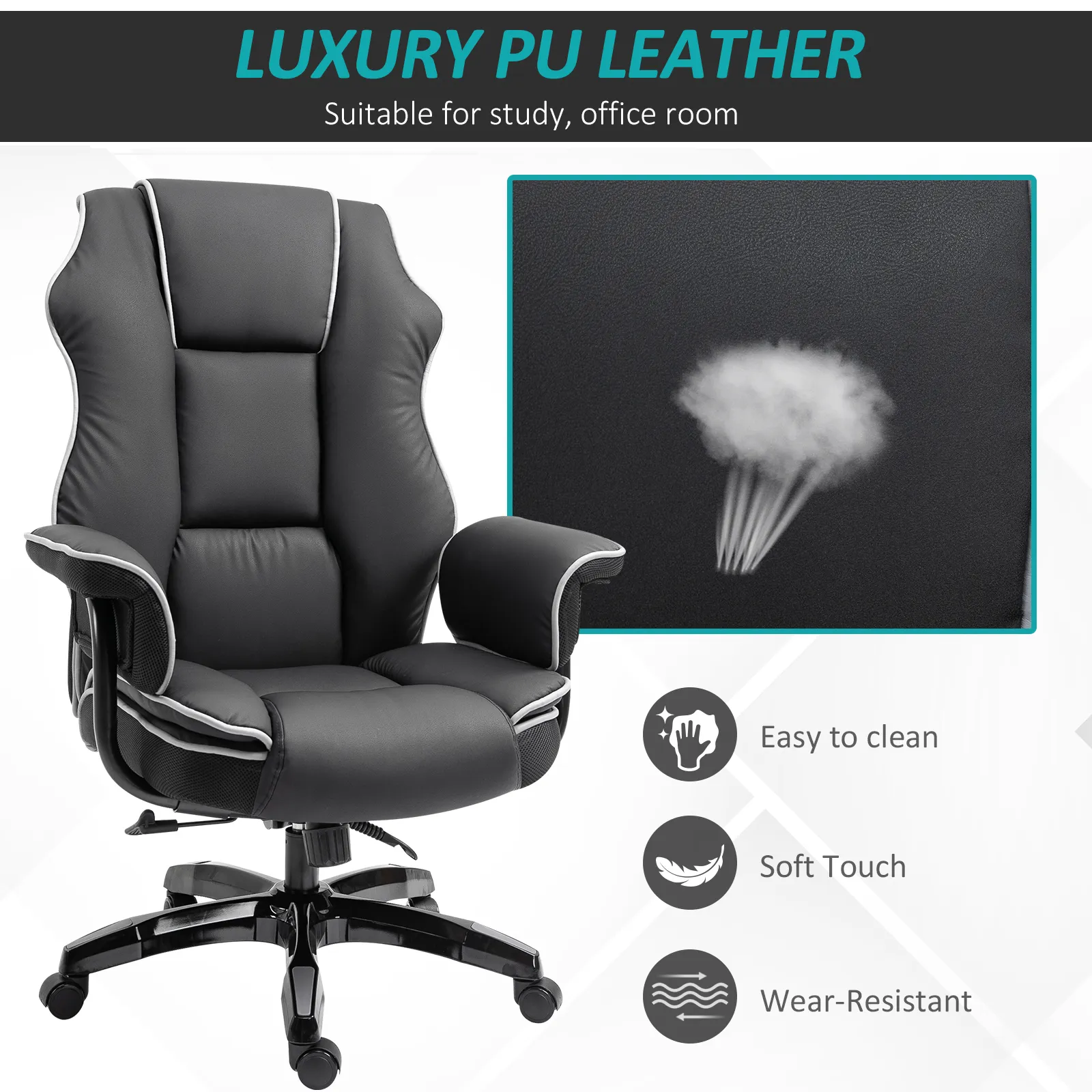 Vinsetto High Back Executive PU Leather Office Chair - Ergonomic, Adjustable, and Comfortable Desk Chair with Armrests, Black