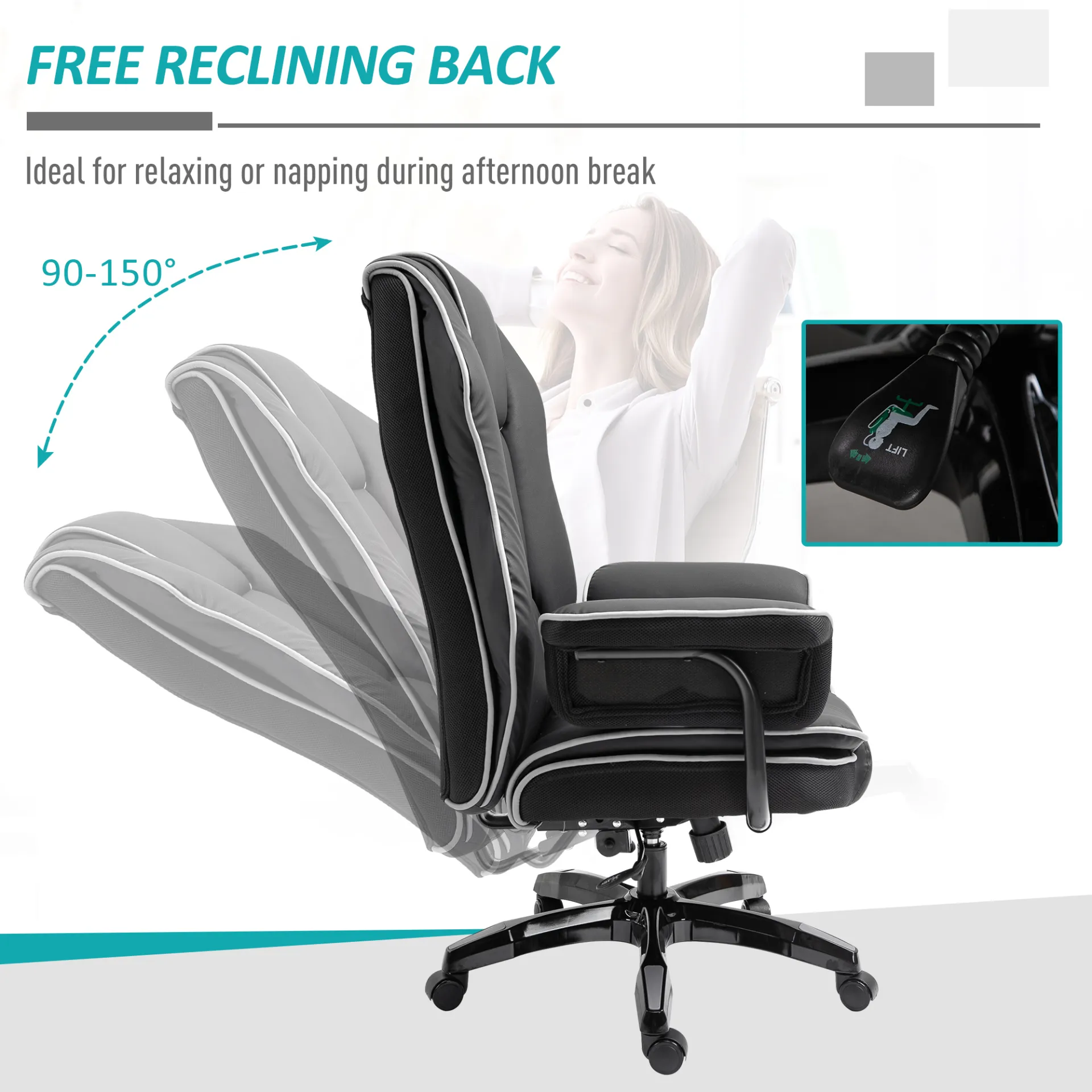 Vinsetto High Back Executive PU Leather Office Chair - Ergonomic, Adjustable, and Comfortable Desk Chair with Armrests, Black