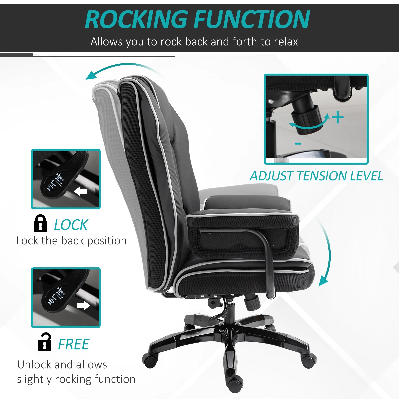 Vinsetto High Back Executive PU Leather Office Chair - Ergonomic, Adjustable, and Comfortable Desk Chair with Armrests, Black