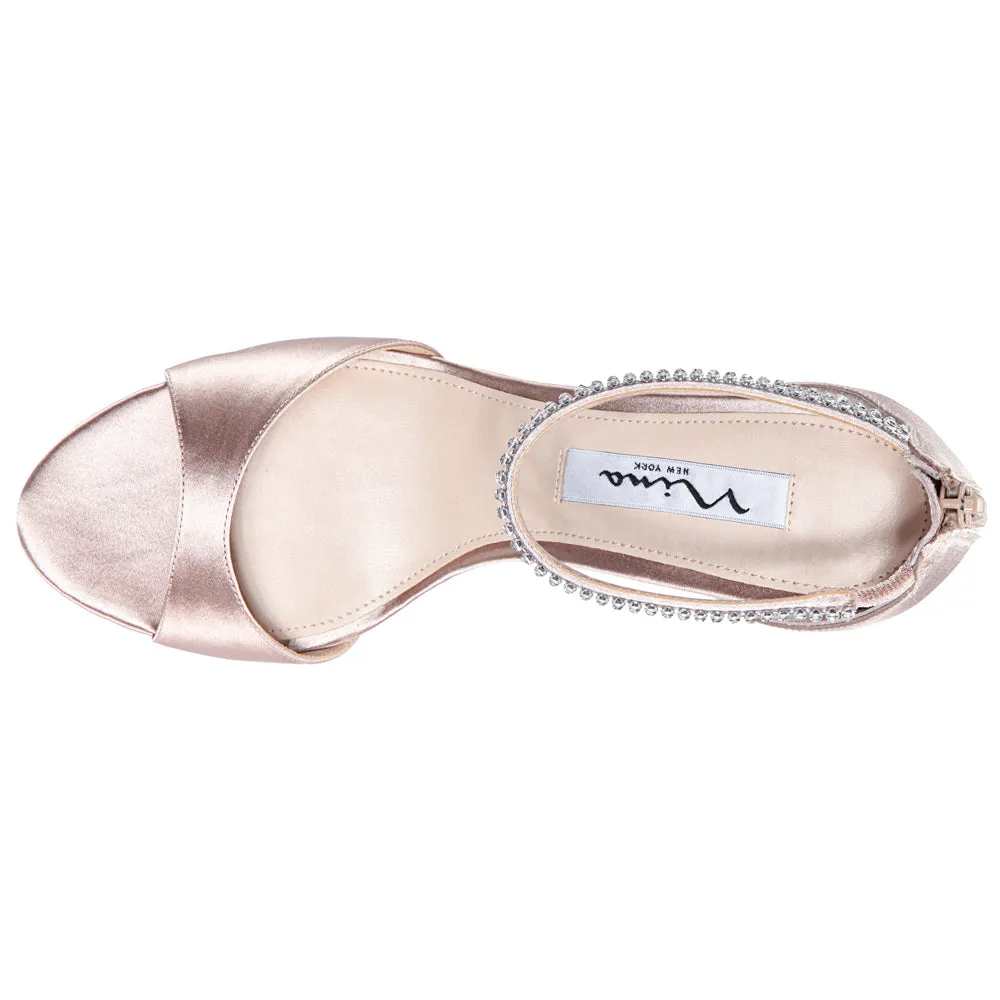 Volanda Metallic Rhinestone Wedding Ankle Strap Sandals